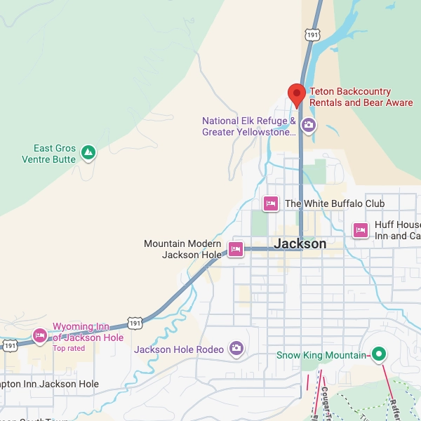 Map showing 565 N Cache St, Jackson, WY — Teton Backcountry Rentals